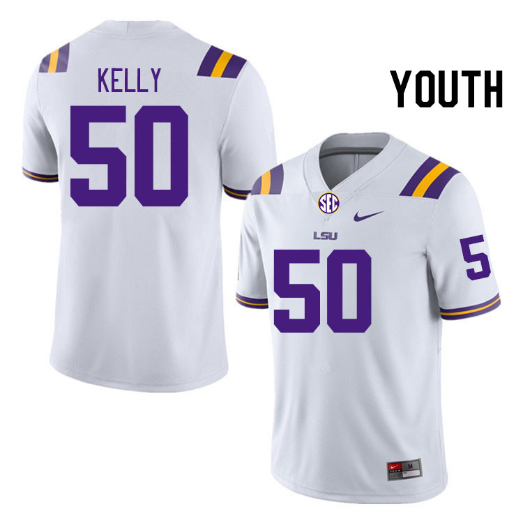 Youth #50 Kenzel Kelly LSU Tigers College Football Jerseys Stitched-White